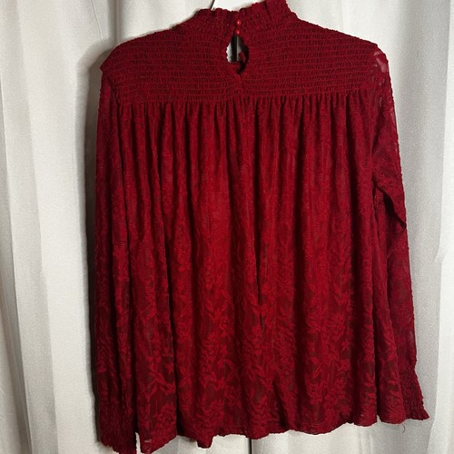 Damen Bluse rot Spitze Größe L Rundhals Langarm JW Style - Bild 8 von 13