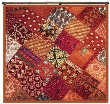 RICH BEADS EMBROIDERED ETHNIC DECORATIVE ART VINTAGE WALL HANGING TAPESTRY 40"