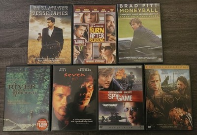 Brad Pitt - DVD Lot Of 7 Jesse James, Burns After Reading, Seven, Troy, River ..