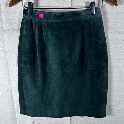 Global Identity G-III Leather Suede Pencil Skirt Dark Green Size 5/6 Vintage