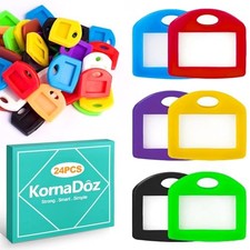 24 Pack Multi-Colored Plastic Key Tags with Write-On Labels Split Rings,