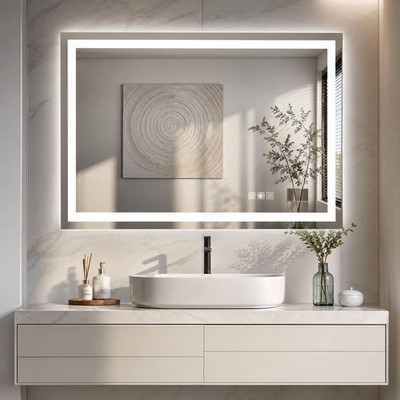 48 x 36 in Bathroom Wall Mirror with LED Lights Vanity Makeup Anti-Fog Dimmable