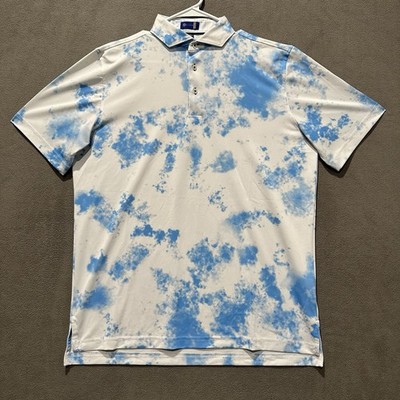 Stitch Shirt Mens Medium Digital Cloud Sky AOP Performance Stretch Golf Polo EUC