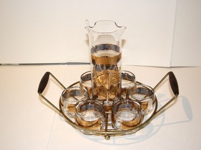 Vintage 22Kt Gold Culver Cocktail Complete Set 1960s Roly Glasses