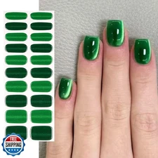 Semi Cured Gel Nail Strips 20 Pcs Green Glitter Gel Nail Wraps,St