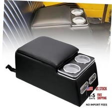 Black Padded Lid Truck Bench Seat Organizer - Cup Holders, Armrest, Armrest