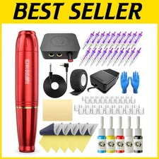 Complete Tattoo Machine Kit for Beginners - Compact Rotary Pen in True Red