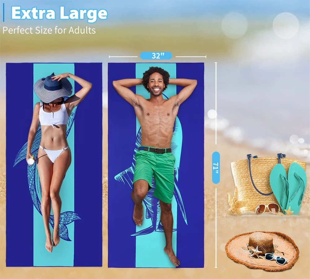 2 Pack Microfiber Lightweight Beach Towel 71"x32" Oversized Extra Large Thin ...