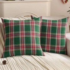 Pack of 2 Christmas Plaid Decorative Throw Pillow Covers Scottish Tartan Cushion
