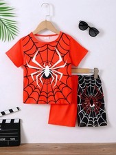 Spider Crew Neck Short Sleeve T-Shirt and Pants Set