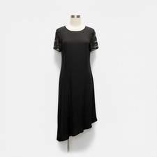 Donna Morgan Vintage Black Silk Beaded Sheer Sleeve Asymmetric Hem Dress 10