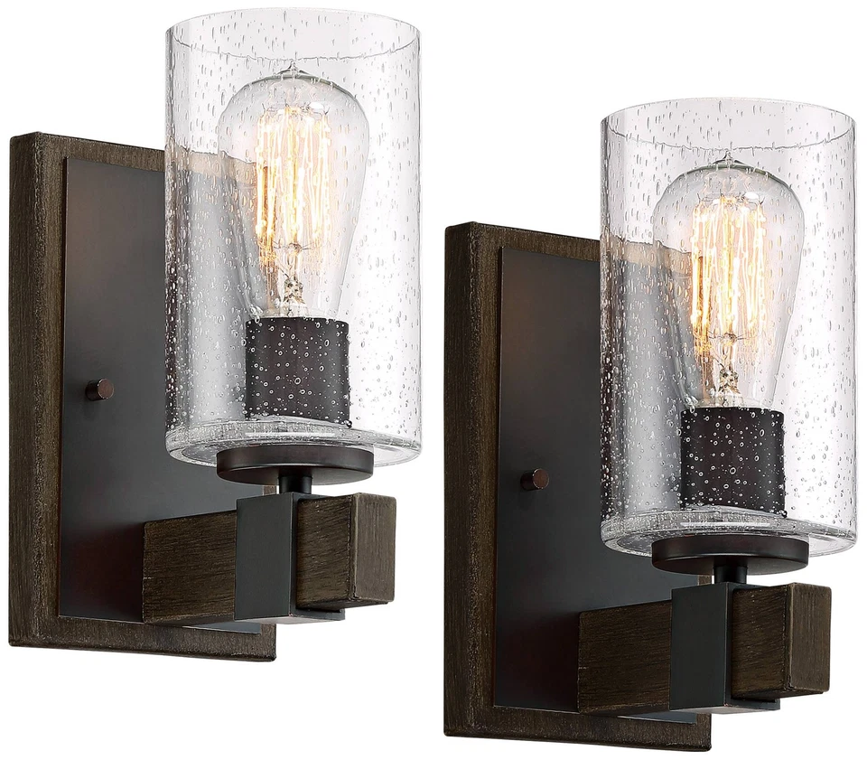 Juego de 2 apliques de pared Franklin Iron Works Poetry de vidrio de 9" de alta semilla Foto 2 de 4