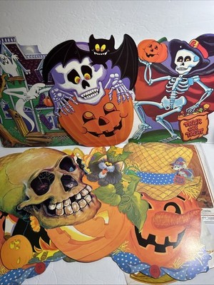 Lot Of 14 Vintage Halloween Die Cuts Witch Ghost Skeleton Decorations 80s