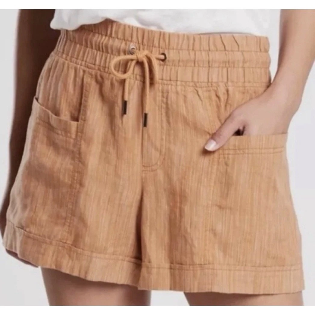 Athleta Cabo Linen Textured 4” Shorts Rust Brown Womens Size 2 *Euc