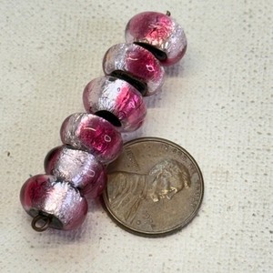 6pc Black Pink Silver Foil Glass Beads Rondelle Large Hole 12mm
