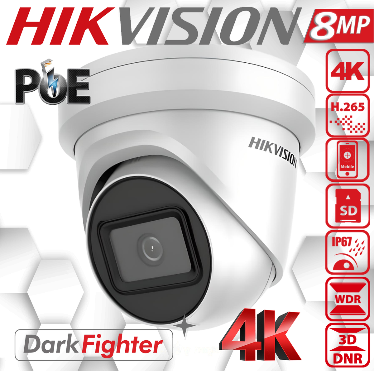 HIKVISION 4K 8MP POE IP Camera DarkFighter Outdoor Night Vision