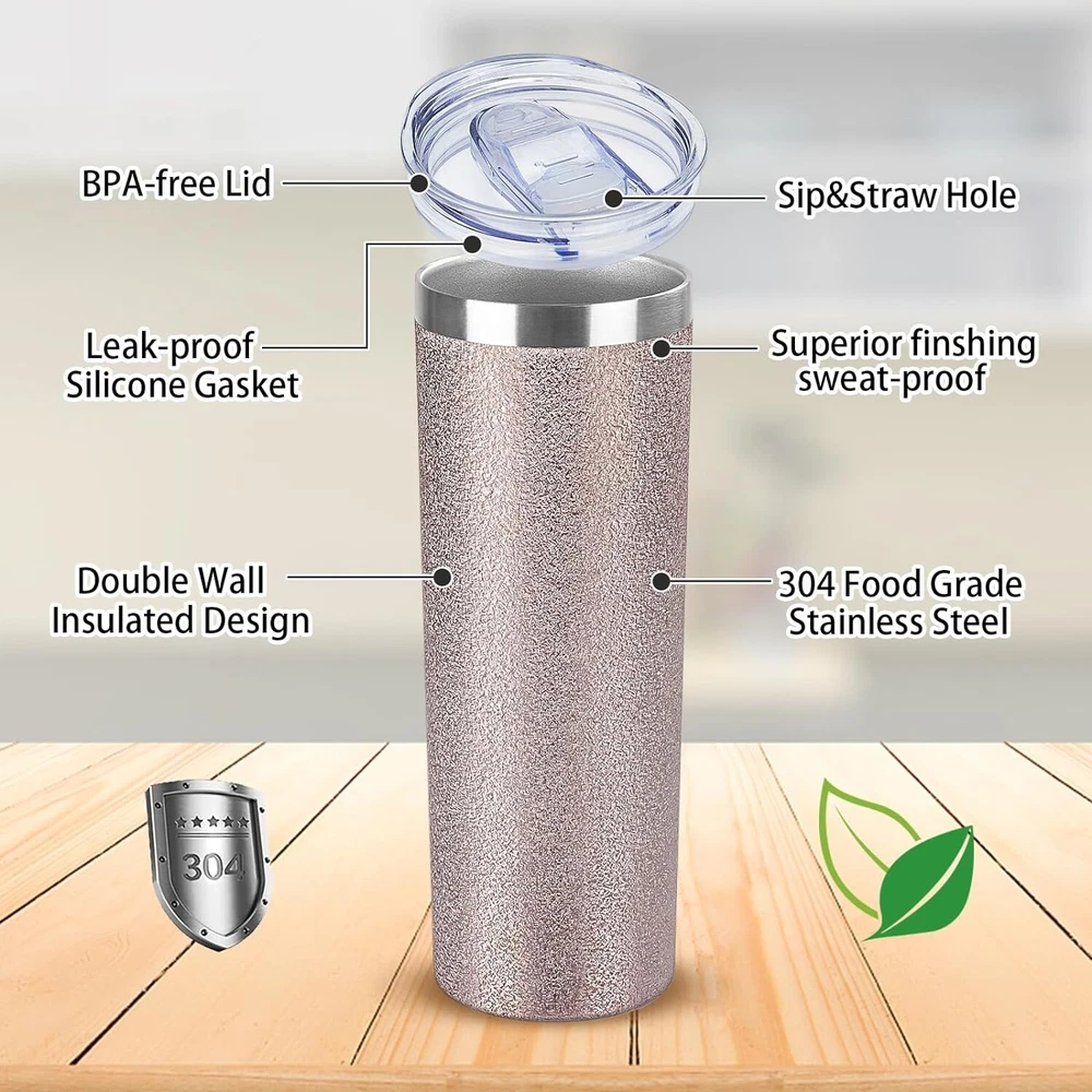 Tumbler with Lid & Straw, Narrow shape, Stainless Steel, Vacuum Insulated, 20oz