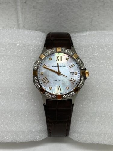 Concord Saratoga 30mm stainless steel and 18K W/ 32 Diamonds MOP Dial - Leather