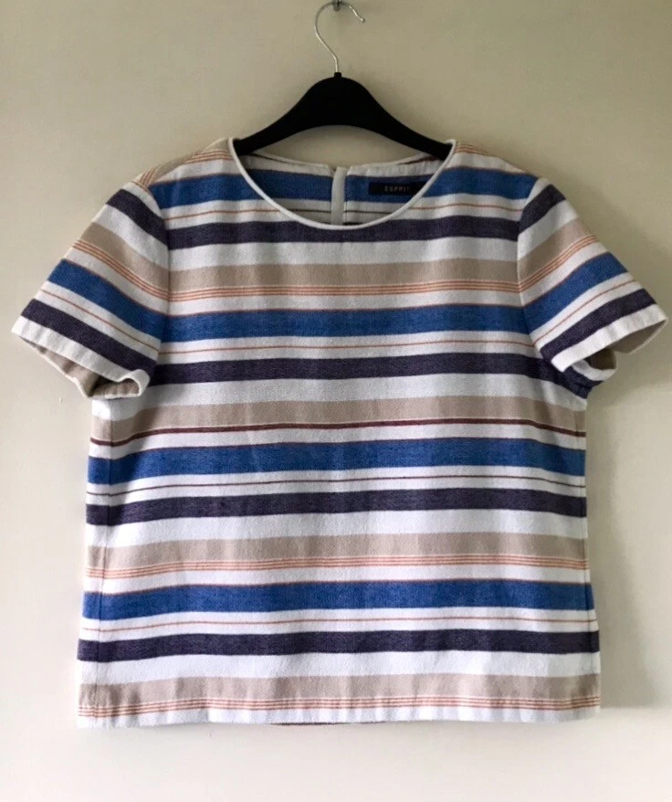 Top de caja estilo ESPRIT Y2K azul marino blanco crema bretón rayas aspecto marinero damas 14 42 Foto 3 de 4