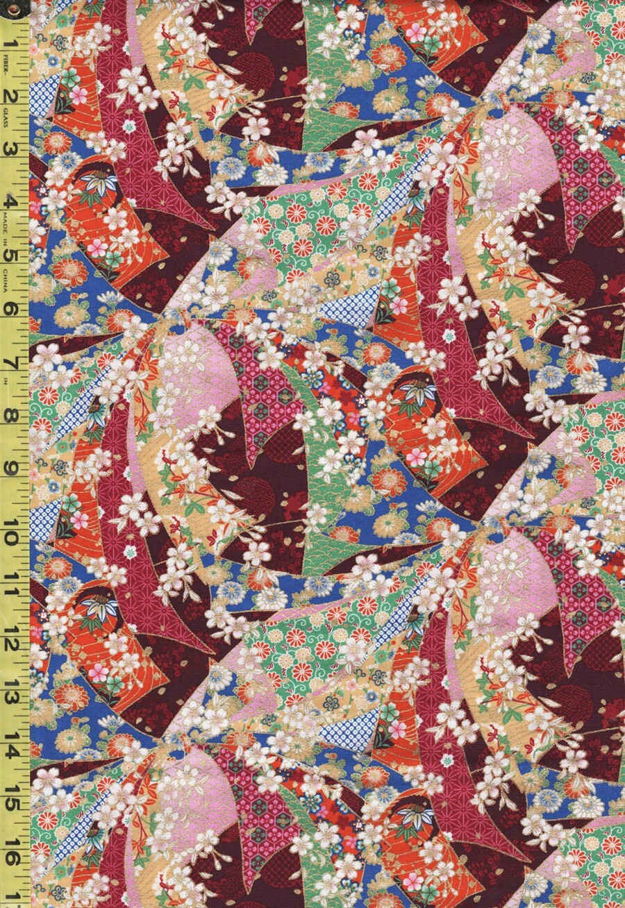 Japanese-Colorful Noshi Ribbons & Cherry Blossom -TM-7704-B- Maroon-By Half Yard