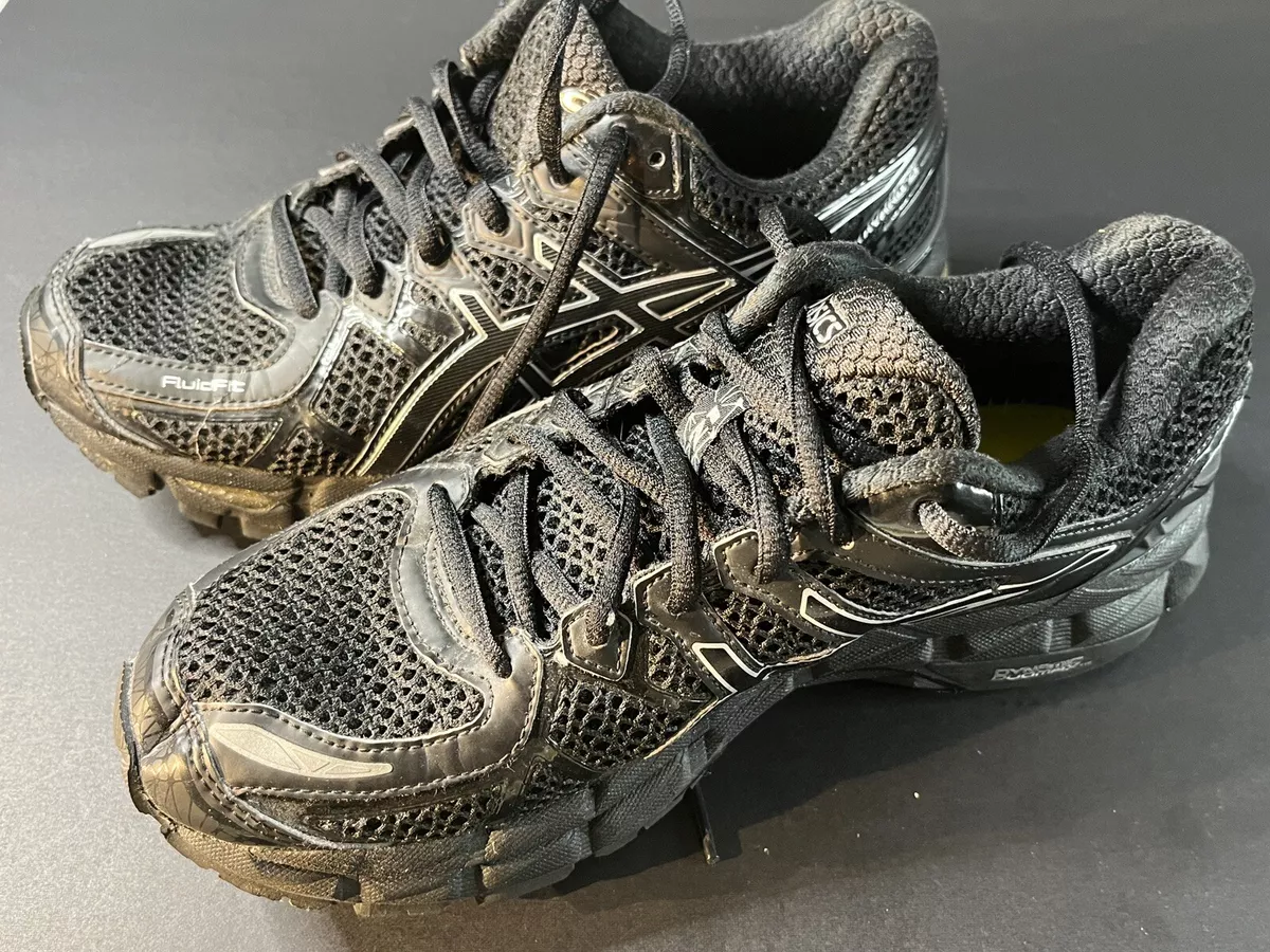 US 7.5 Asics Gel Kayano 21 Black Gold Womens Running Shoes Sneakers Near Mint