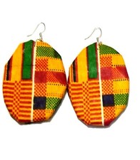 African Fabric Ankara Kente Prints Hook Earrings - 35mm .