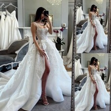Bohemian Sexy Wedding Dresses with Side Split Lace Appliques Tulle Bridal Gowns