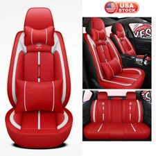 Red PU Leather Car Seat Cover Front Rear Full Set Cushion Protector Universal US