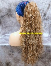 PONYTAIL HAIR PIECE EXTENSIONS EXTRA LONG LAYERED CURLY BLONDE MIX NWT