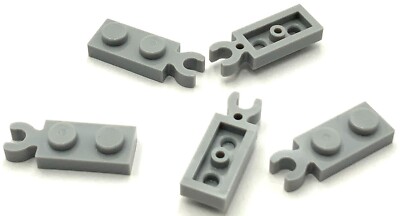 Lego 5 New Light Bluish Gray Plates Modified 1 x 2 w/ Clips on End 
