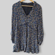 Zara Floral Mini Dress Womens Size Small Long Sleeve V Neck Oversized Ruffled