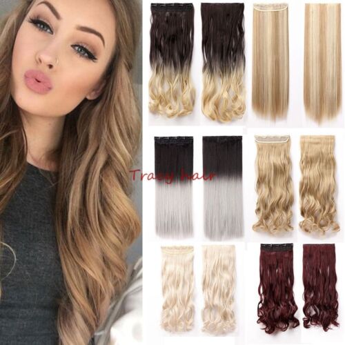 100% Natural,Clip In Hair Extension,4/3Full Head,Ombre Black Blonde Brown,Remy - Picture 1 of 70