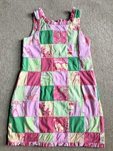 Vtg Lilly Pulitzer Hawaiian Shift Dress Girls Size 8 Pink & Green Patchwork - Picture 8 of 12