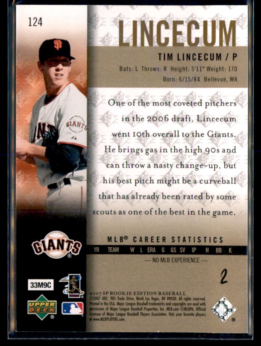 2007 Upper Deck SP Rookie Edition Tim Lincecum RC San Francisco