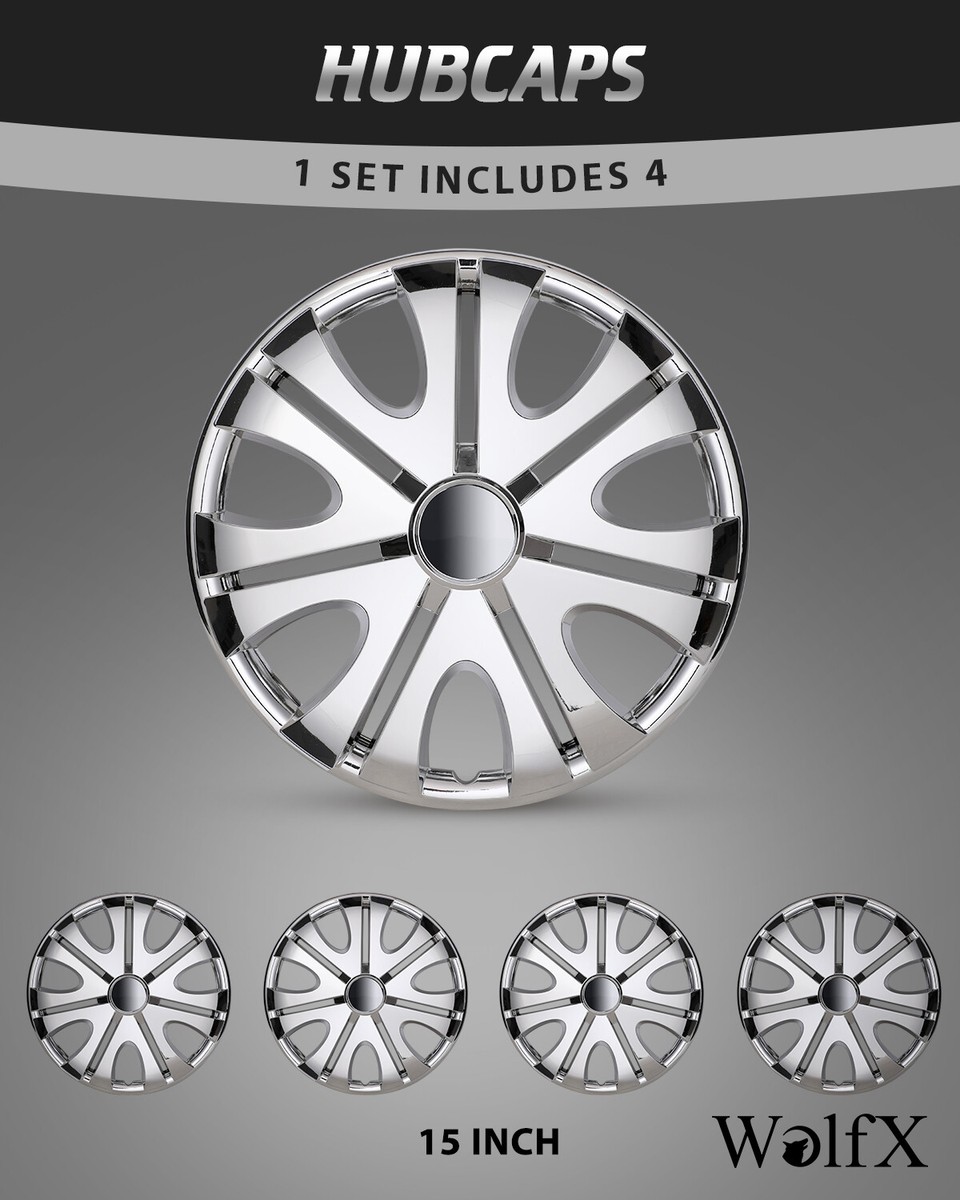 15-Inch Set of 4 Chrome Wheel Covers Snap On Full Hub Caps For