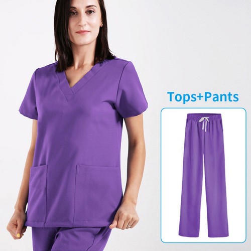 Medical Uniform Nurse Scrub Set Men Women Straight Classic V-Neck Hospital Cloth - Picture 29 of 35