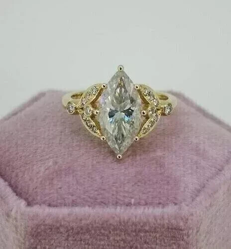 3Ct Marquise Cut Lab-Created Diamond Engagement Ring 14K Yellow Gold Plated - Picture 8 of 8