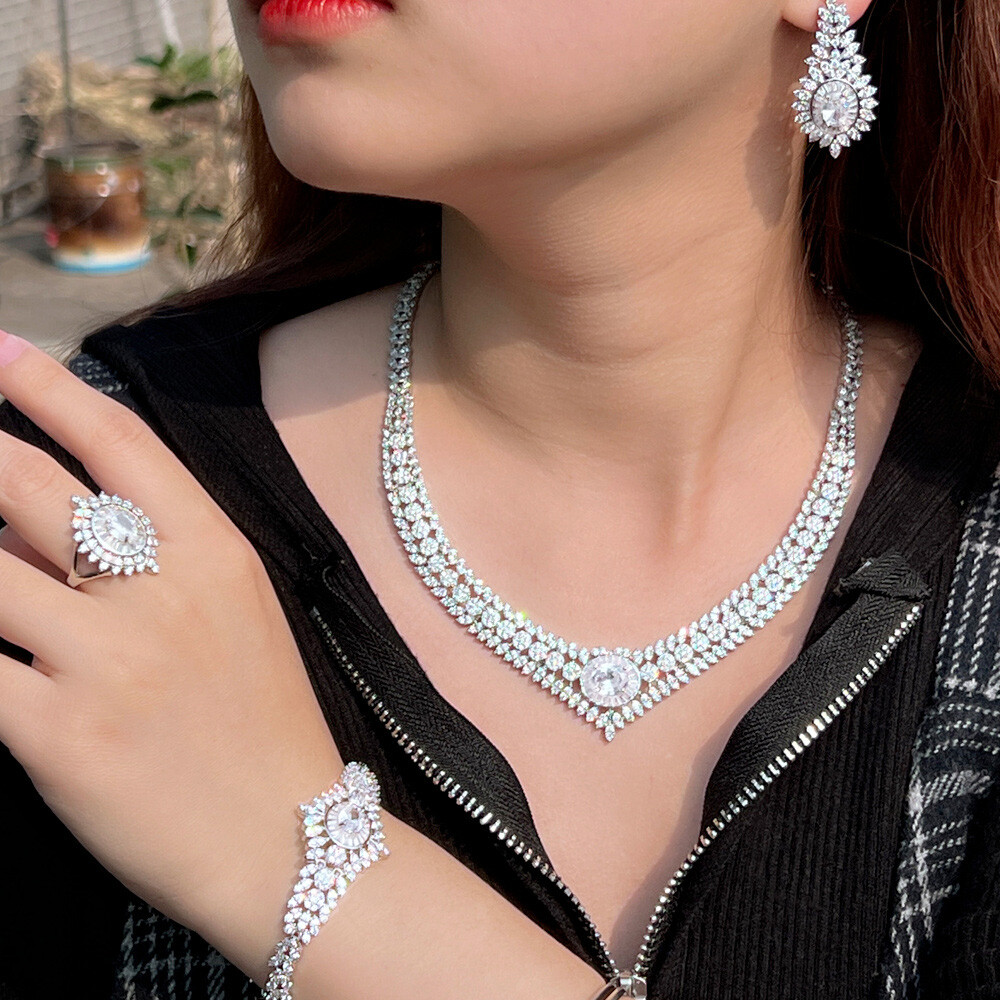 Excellent Silver Plated Bridal Jewelry Set Zircon Necklace Excellent Silver Plated Bridal Jewelry Set Zircon Necklace