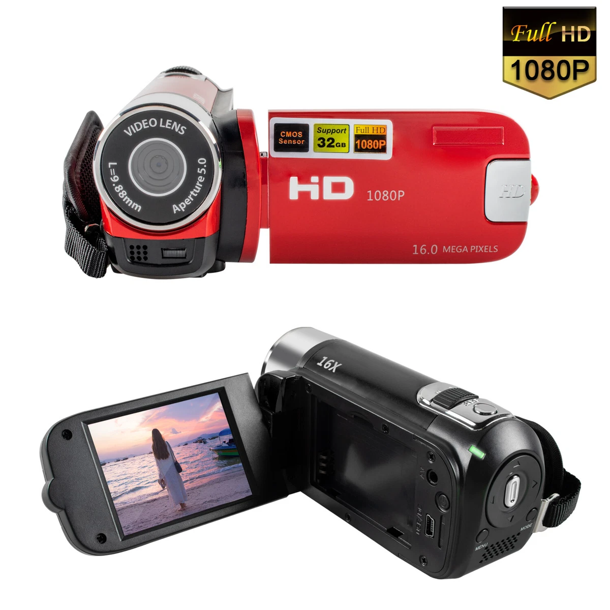  Cámara de vídeo  Vlogging grabadora FHD 1080P 24.0MP 3.0  pulgadas 270 grados pantalla de rotación 16X zoom digital videocámara con  micrófono, control remoto y 2 baterías : Electrónica