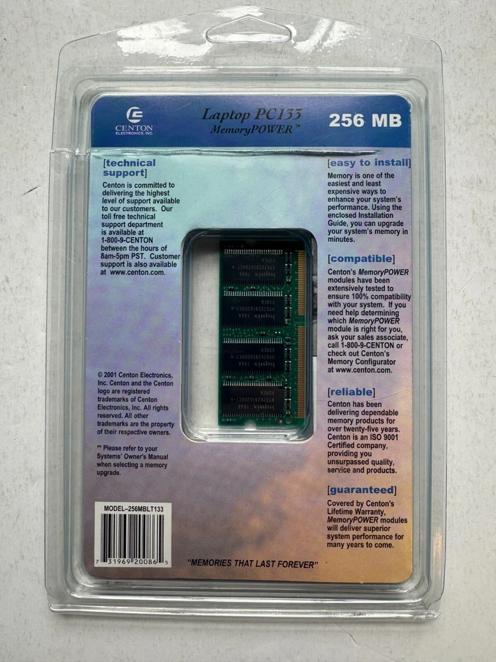 Centon Laptop PC133 Memory Power 256 MB Hynix 0152 Open Package - Image 2 of 4