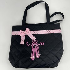 Tote Bag Girl Ballerina Ballet Shoes Dancer 10 3/4" x 12" x 3" Black with Pink