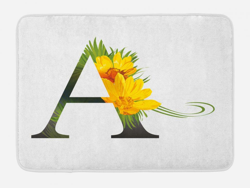 Flower Letters Bath Mat Bathroom Decor Plush Non-Slip Mat 29.5