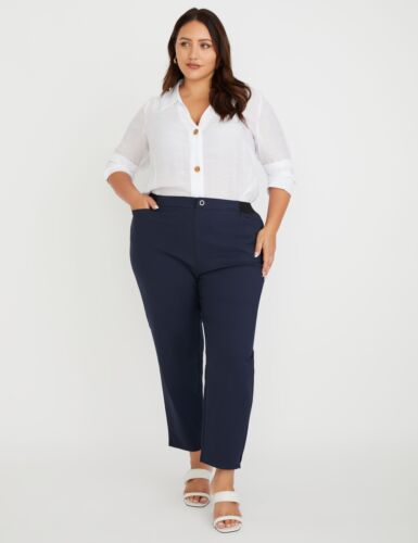 Beme Plus Talla 22 Traje Pierna Recta Pantalones Formales Pantalones Cintura Elástica Azul NUEVO - Imagen 12 de 14