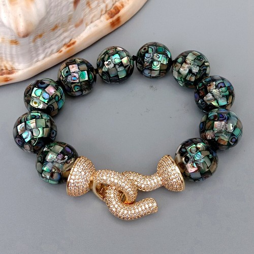 Juego de pendientes de pulsera con caparazón de abulón arco iris negro pavo real 16 mm de largo - Imagen 9 de 14