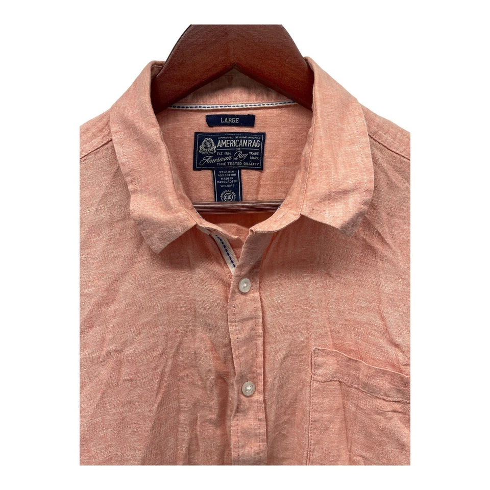 Camisa para mujer American Rag grande color melocotón mezcla de lino abotonada Foto 3 de 4