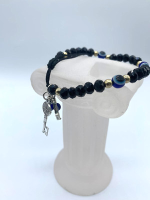 evil eye protection bracelet Hamsa hand St. benedict key black beads adjustable