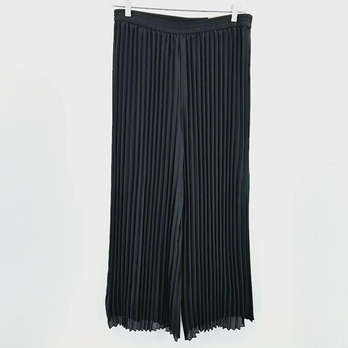 Chicos Soft Woven Pleated Wide Leg Palazzo Pants 2 L 12 P Black Ultimate Fit New