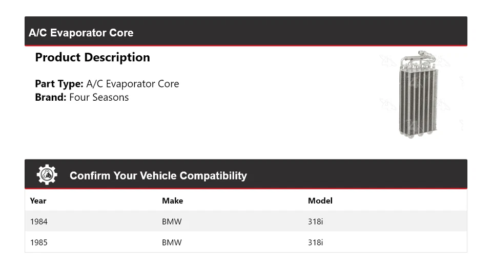Núcleo evaporador aire acondicionado BMW 318i 1984-1985 4 estaciones Foto 2 de 4
