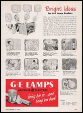 1946 General Electric Lamps "Bright Ideas" Light Bulb Cartoons Vintage Print Ad
