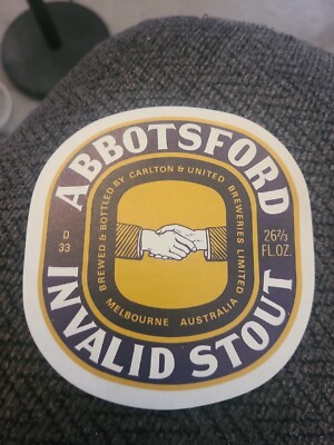 Vintage Abbotsford Invalid Stout Carlton & United Breweries Beer Label AUSTRALIA